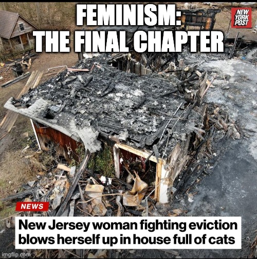 Cat lady go boom | FEMINISM: THE FINAL CHAPTER | image tagged in crazy cat lady | made w/ Imgflip meme maker