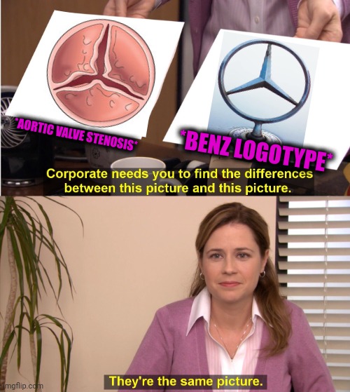 -Open aaaall time per day & night. | *AORTIC VALVE STENOSIS*; *BENZ LOGOTYPE* | image tagged in memes,they're the same picture,heartbreak,hillary campaign logo,mercedes,crazy pills | made w/ Imgflip meme maker