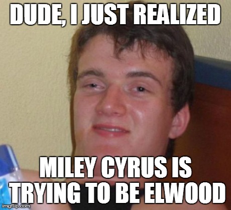 DUDE, I JUST REALIZED MILEY CYRUS IS TRYING TO BE ELWOOD | image tagged in memes,10 guy | made w/ Imgflip meme maker