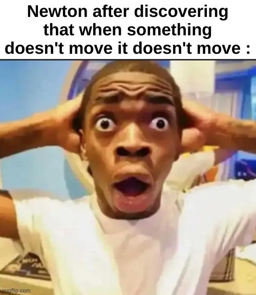 Learned this in Physics | Newton after discovering that when something doesn't move it doesn't move : | image tagged in surprised black guy,memes,funny,relatable,physics,front page plz | made w/ Imgflip meme maker