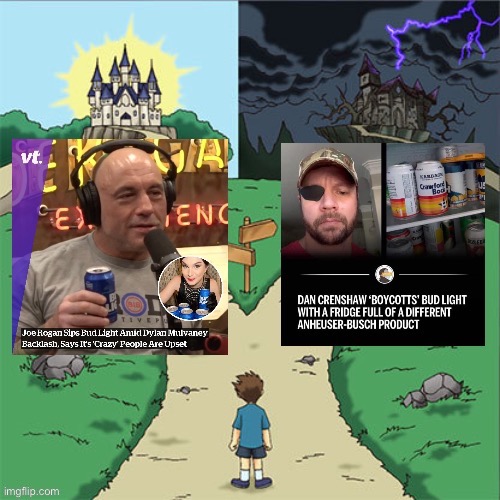 Dylan Mulvaney Bud Light controversy two reactions | image tagged in dylan mulvaney bud light controversy two reactions | made w/ Imgflip meme maker