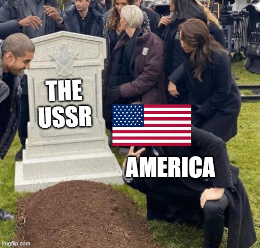 Grant Gustin over grave | THE USSR; AMERICA | image tagged in grant gustin over grave | made w/ Imgflip meme maker