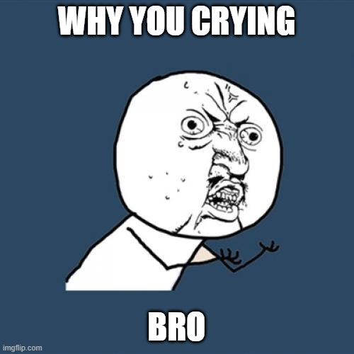 please upvote my comment | WHY YOU CRYING BRO | image tagged in memes,y u no,why,dont you squidward,what do we want | made w/ Imgflip meme maker