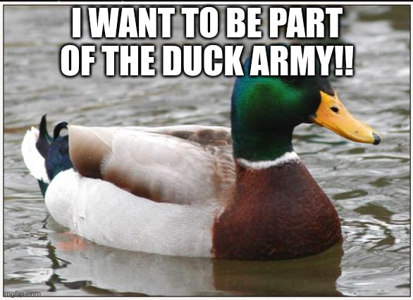 Duck army please!! | I WANT TO BE PART OF THE DUCK ARMY!! | image tagged in memes,actual advice mallard | made w/ Imgflip meme maker