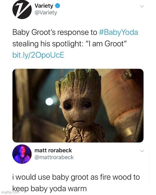 image tagged in cursed comments,baby yoda,baby groot,twitter | made w/ Imgflip meme maker