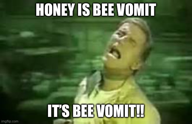 Honey is bee vomit | HONEY IS BEE VOMIT; IT’S BEE VOMIT!! | image tagged in soylent green,bee humor,honey,bee vomit | made w/ Imgflip meme maker