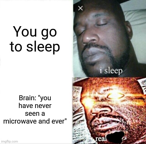 Sleeping Shaq | You go to sleep; Brain: "you have never seen a microwave and ever" | image tagged in memes,sleeping shaq | made w/ Imgflip meme maker
