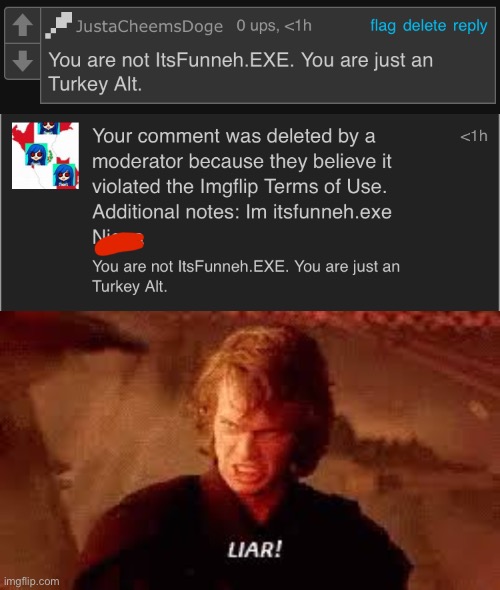 He also Comment Banned me so I Take the W | image tagged in anakin liar | made w/ Imgflip meme maker