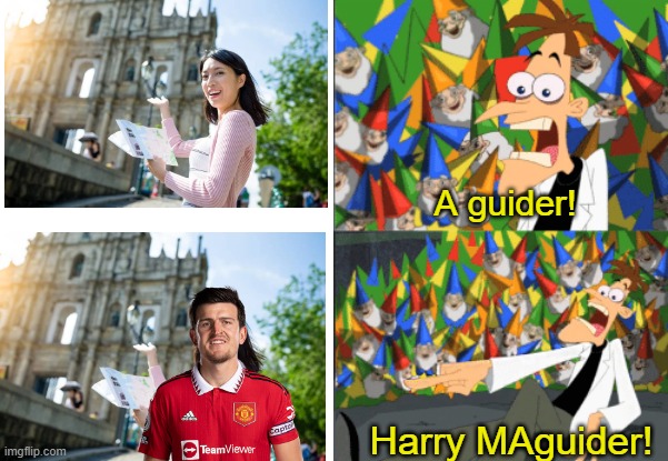 dr doofenshmirtz | A guider! Harry MAguider! | image tagged in dr doofenshmirtz perry the platypus,football,soccer,football meme,memes | made w/ Imgflip meme maker