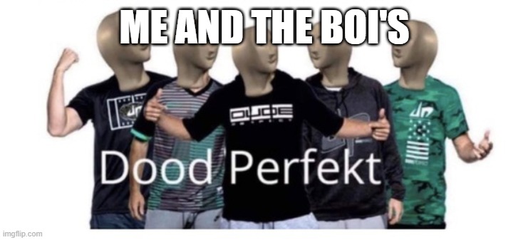 Dood perfekt | ME AND THE BOI'S | image tagged in dood perfekt | made w/ Imgflip meme maker