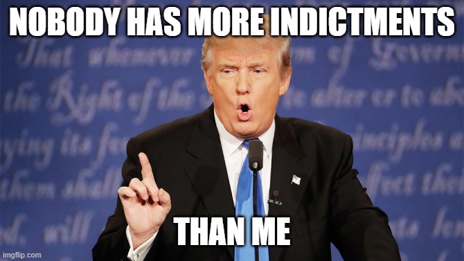 Donald Trump Wrong | NOBODY HAS MORE INDICTMENTS; THAN ME | image tagged in donald trump wrong | made w/ Imgflip meme maker