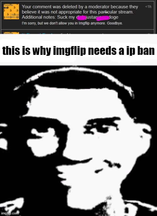 this is why imgflip needs a ip ban | image tagged in can we ban this guy | made w/ Imgflip meme maker
