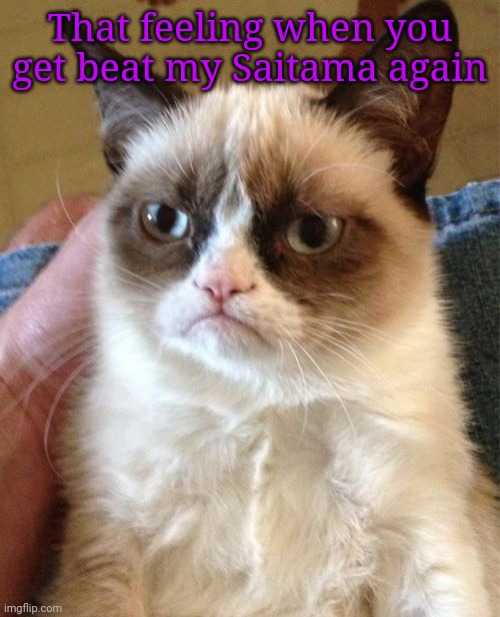 Grumpy Cat | That feeling when you get beat my Saitama again | image tagged in memes,grumpy cat,one punch man | made w/ Imgflip meme maker