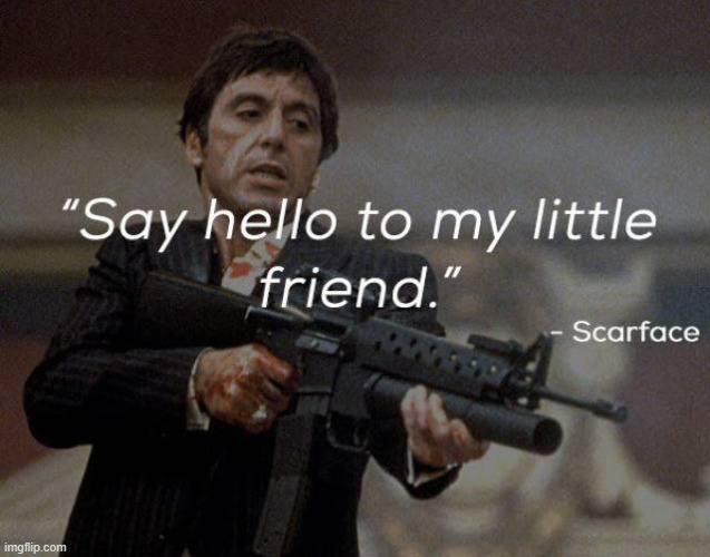 say hello to my little friend | image tagged in say hello to my little friend | made w/ Imgflip meme maker