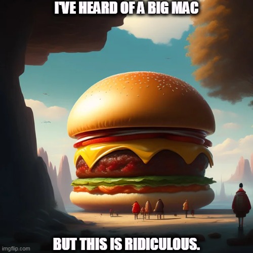 I'VE HEARD OF A BIG MAC; BUT THIS IS RIDICULOUS. | image tagged in big mac,huge,ridiculous | made w/ Imgflip meme maker