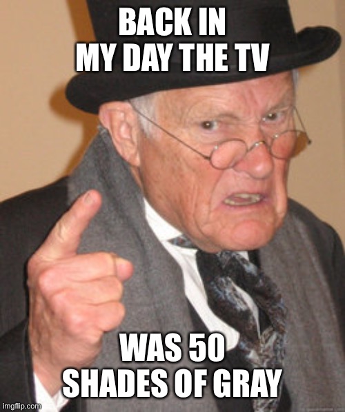 Back In My Day Meme | BACK IN MY DAY THE TV; WAS 50 SHADES OF GRAY | image tagged in memes,back in my day | made w/ Imgflip meme maker