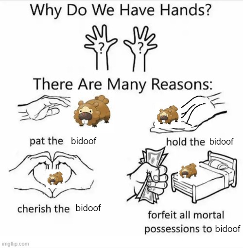 bidoof. | bidoof; bidoof; bidoof; bidoof | image tagged in why do we have hands all blank,pokemon | made w/ Imgflip meme maker