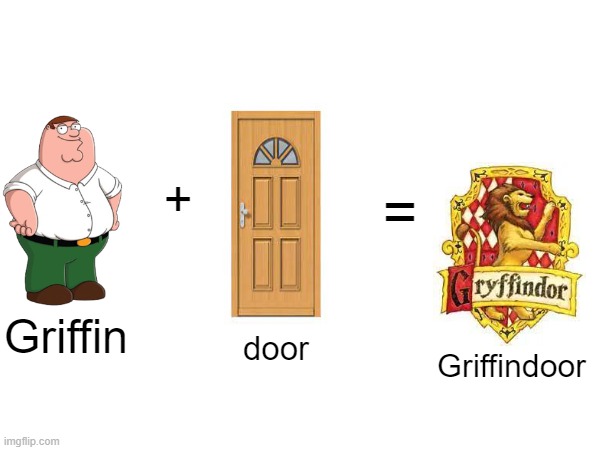 griffindoor | =; +; Griffin; door; Griffindoor | image tagged in family guy,harry potter | made w/ Imgflip meme maker