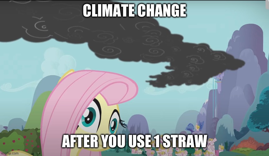 Really? Really? | CLIMATE CHANGE; AFTER YOU USE 1 STRAW | image tagged in mlp,climate change | made w/ Imgflip meme maker