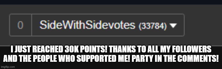 I JUST REACHED 30K POINTS! THANKS TO ALL MY FOLLOWERS AND THE PEOPLE WHO SUPPORTED ME! PARTY IN THE COMMENTS! | image tagged in imgflip points | made w/ Imgflip meme maker