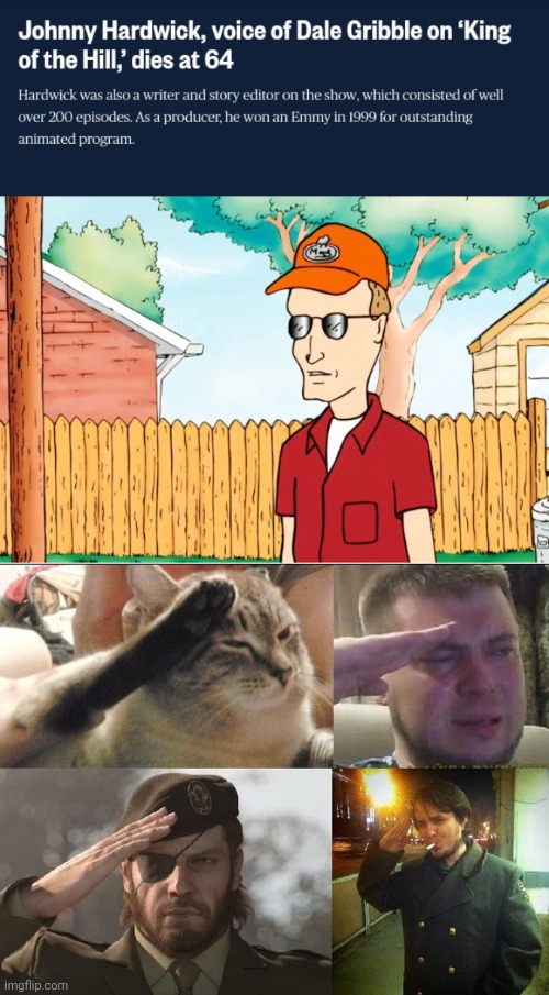 R.I.P. Johnny Hardwick | image tagged in ozon's salute,johnny hardwick,king of the hill,memes,cake gribble,rip | made w/ Imgflip meme maker