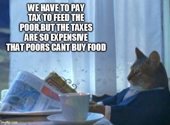 taxes | WE HAVE TO PAY TAX TO FEED THE POOR,BUT THE TAXES ARE SO EXPENSIVE THAT POORS CANT BUY FOOD | image tagged in memes,i should buy a boat cat,tax,poor | made w/ Imgflip meme maker