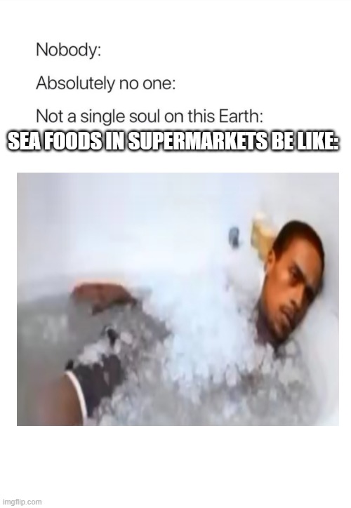 sea foods | SEA FOODS IN SUPERMARKETS BE LIKE: | image tagged in nobody absolutely no one | made w/ Imgflip meme maker