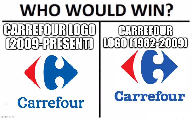 Who Would Win? Meme | CARREFOUR LOGO (2009-PRESENT); CARREFOUR LOGO (1982-2009) | image tagged in memes,who would win | made w/ Imgflip meme maker