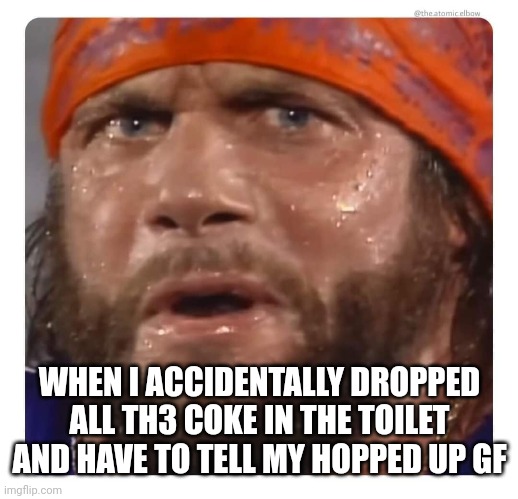 Oooooh yeah | WHEN I ACCIDENTALLY DROPPED ALL TH3 COKE IN THE TOILET AND HAVE TO TELL MY HOPPED UP GF | image tagged in macho man randy savage | made w/ Imgflip meme maker