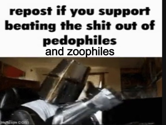 repost if you support beating the shit out of pedophiles | and zoophiles | image tagged in repost if you support beating the shit out of pedophiles,a | made w/ Imgflip meme maker