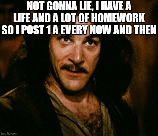 Sorry for the wait | NOT GONNA LIE, I HAVE A LIFE AND A LOT OF HOMEWORK SO I POST 1 A EVERY NOW AND THEN | image tagged in memes,inigo montoya | made w/ Imgflip meme maker