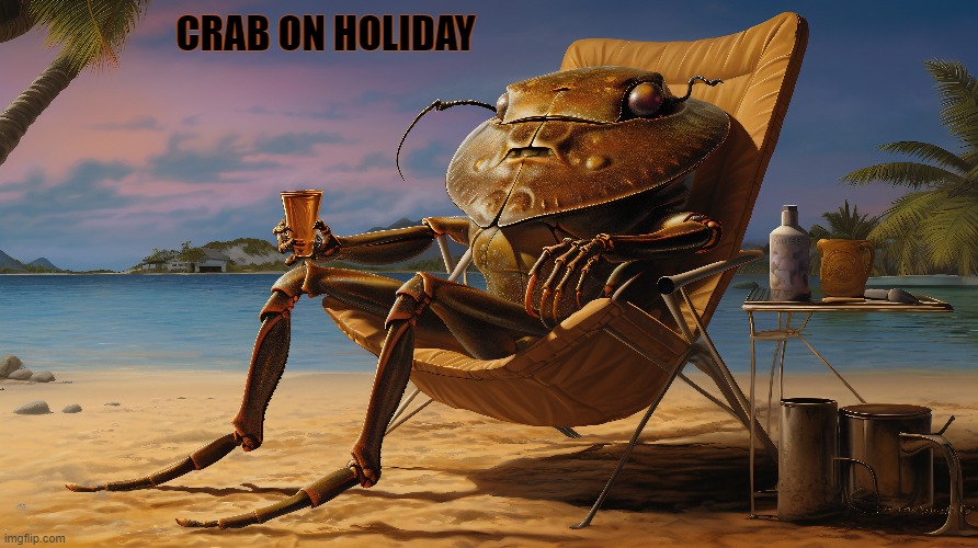 Crab On Holiday | CRAB ON HOLIDAY | image tagged in crab,crab cult,crab on holiday | made w/ Imgflip meme maker