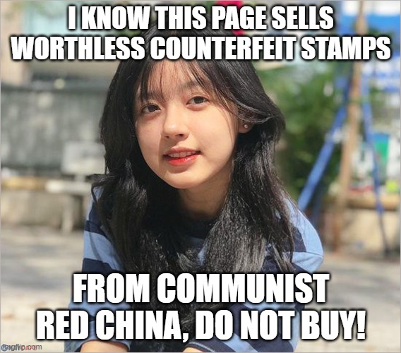 Counterfeit US Postage Stamps | I KNOW THIS PAGE SELLS WORTHLESS COUNTERFEIT STAMPS; FROM COMMUNIST RED CHINA, DO NOT BUY! | image tagged in counterfeit,scam | made w/ Imgflip meme maker