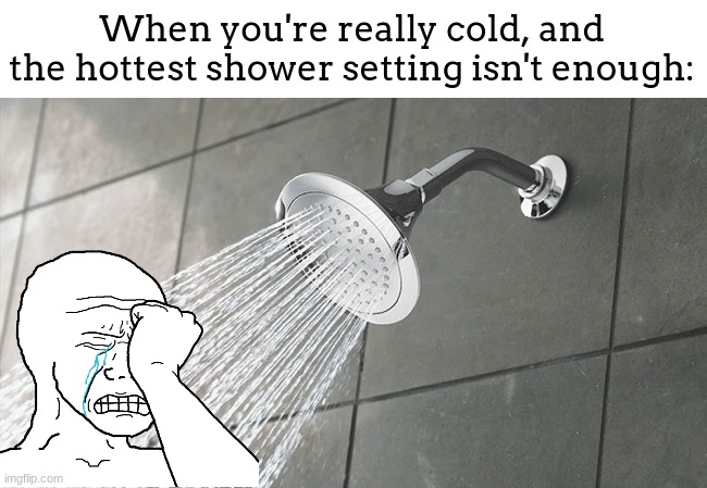 This happened to me once, I was so dissapointed... | When you're really cold, and the hottest shower setting isn't enough: | image tagged in shower,colds,shower setting | made w/ Imgflip meme maker