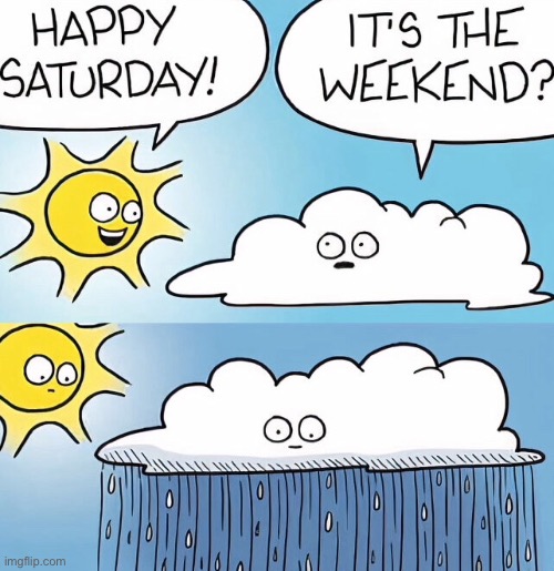 Weekend | image tagged in fun,the weekend,weather,rain | made w/ Imgflip meme maker