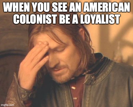 Frustrated Boromir Meme | WHEN YOU SEE AN AMERICAN COLONIST BE A LOYALIST | image tagged in memes,frustrated boromir | made w/ Imgflip meme maker