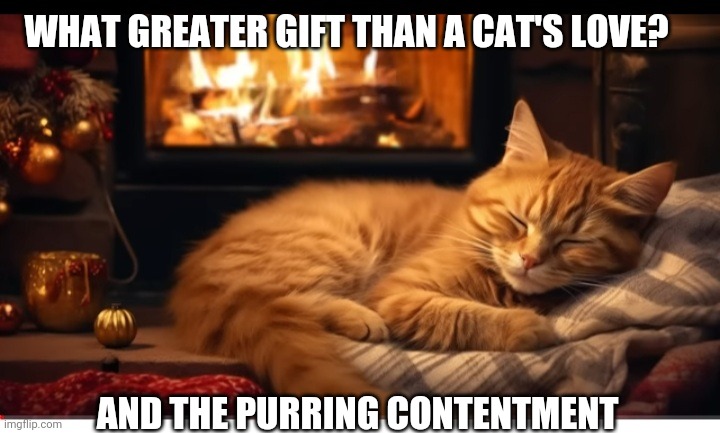 WHAT GREATER GIFT THAN A CAT'S LOVE? AND THE PURRING CONTENTMENT | image tagged in cute cat,love wins,kitty cat | made w/ Imgflip meme maker