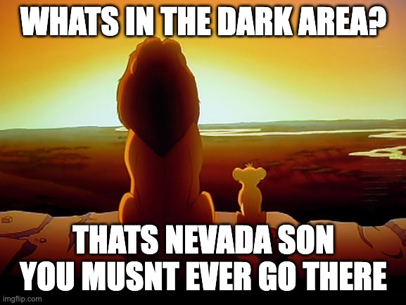 Lion King | WHATS IN THE DARK AREA? THATS NEVADA SON YOU MUSNT EVER GO THERE | image tagged in memes,lion king | made w/ Imgflip meme maker