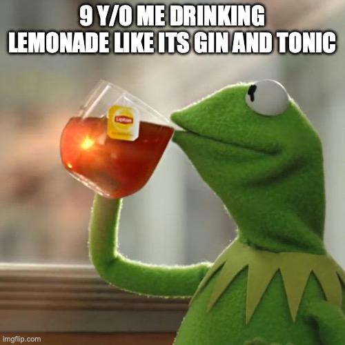 But That's None Of My Business | 9 Y/O ME DRINKING LEMONADE LIKE ITS GIN AND TONIC | image tagged in memes,but that's none of my business,kermit the frog | made w/ Imgflip meme maker