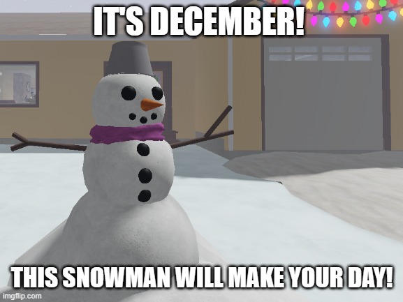 Happy Holidays | IT'S DECEMBER! THIS SNOWMAN WILL MAKE YOUR DAY! | image tagged in winter,december,snowman,holidays | made w/ Imgflip meme maker