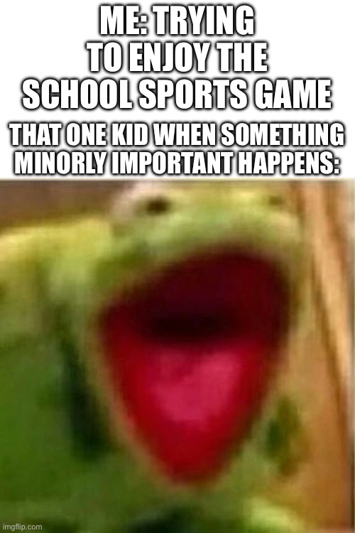 This is so annoying | ME: TRYING TO ENJOY THE SCHOOL SPORTS GAME; THAT ONE KID WHEN SOMETHING MINORLY IMPORTANT HAPPENS: | image tagged in ahhhhhhhhhhhhh,kermit the frog,relatable,angry | made w/ Imgflip meme maker