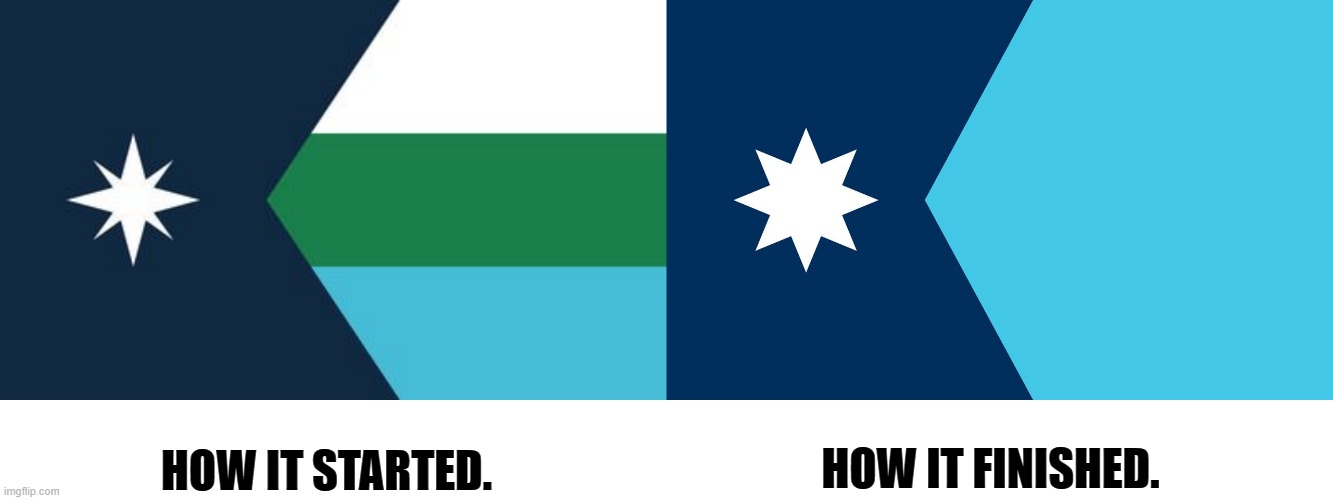 Minnesota's new flag design | HOW IT FINISHED. HOW IT STARTED. | image tagged in flag | made w/ Imgflip meme maker