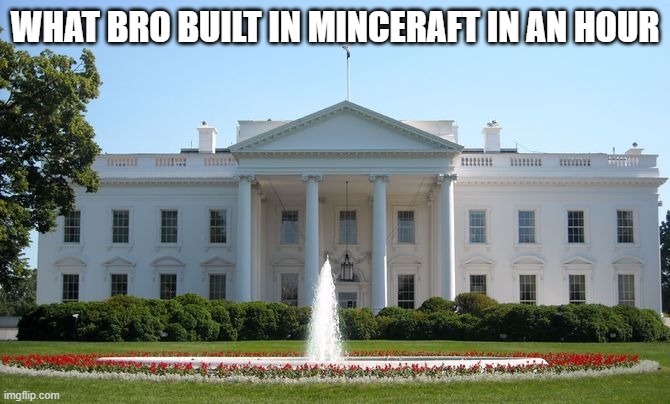 White House | WHAT BRO BUILT IN MINCERAFT IN AN HOUR | image tagged in white house | made w/ Imgflip meme maker