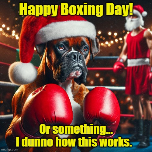 Happy Boxing Day! | Happy Boxing Day! Or something...
I dunno how this works. | image tagged in boxing day,christmas,boxer,bad pun dog,pun,england | made w/ Imgflip meme maker