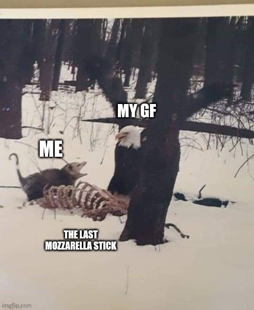 MY GF; ME; THE LAST MOZZARELLA STICK | image tagged in memes,relationships | made w/ Imgflip meme maker