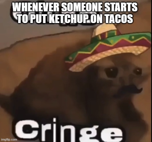 Oh no cringe (mexican version) | WHENEVER SOMEONE STARTS TO PUT KETCHUP ON TACOS | image tagged in oh no cringe mexican version,mexican,mexico,cringe,noooooooooooooooooooooooo | made w/ Imgflip meme maker
