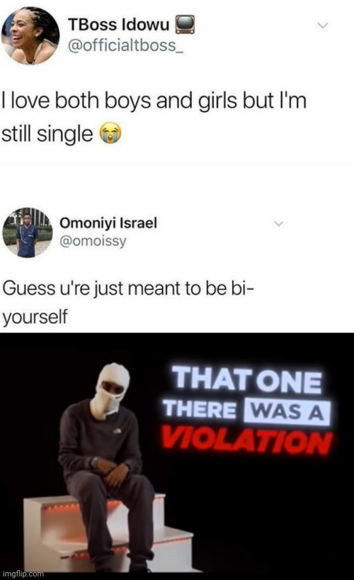 Emotional damage | image tagged in that one there was a violation,funny,tweets,bi,emotional damage | made w/ Imgflip meme maker