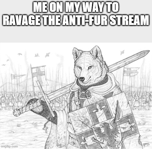 FOR THE FURRIES!! | ME ON MY WAY TO RAVAGE THE ANTI-FUR STREAM | image tagged in fursader | made w/ Imgflip meme maker