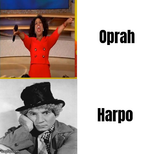 Coincidence ? | Oprah; Harpo | image tagged in you get an oprah,drake hotline bling,well yes but actually no,marx bros,harpo,big fan | made w/ Imgflip meme maker