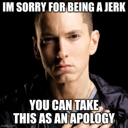 Eminem | IM SORRY FOR BEING A JERK; YOU CAN TAKE THIS AS AN APOLOGY | image tagged in memes,eminem | made w/ Imgflip meme maker